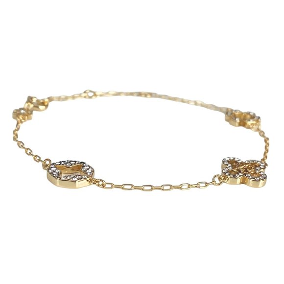 NWT Tory Burch KIRA GOLD PAVE Clover Bracelet w Dust Cover Rt $168 - Picture 3 of 5